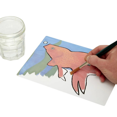 Image of water being used to paint the picture of a goldfish. Painting can offer a sense of relaxtion and conversation.