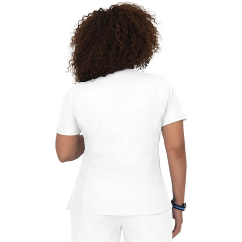 
Back view of the Koi Lite Philosophy scrub top, highlighting the smooth, streamlined design and ribbed side panels for added comfort and flexibility.