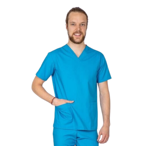 Scrub Top Aqua Blue and Navy